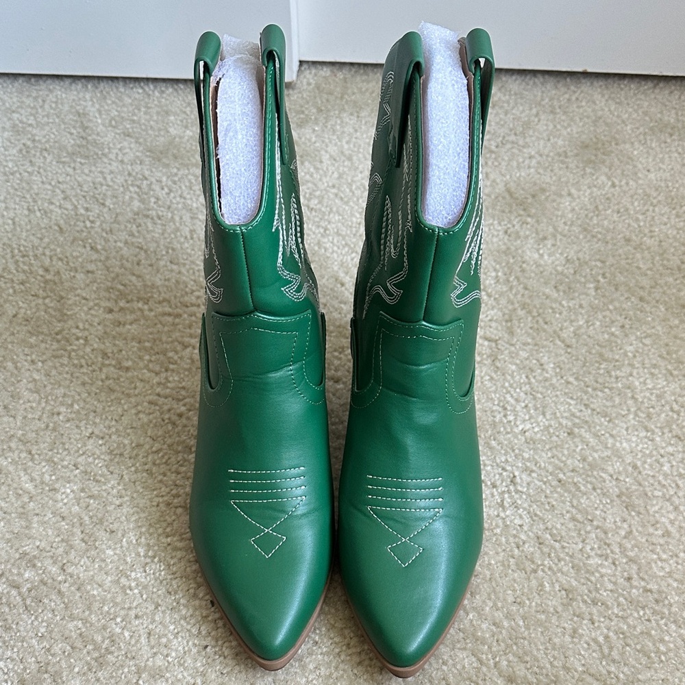 Soda Green Ankle Boots with Western Stitching